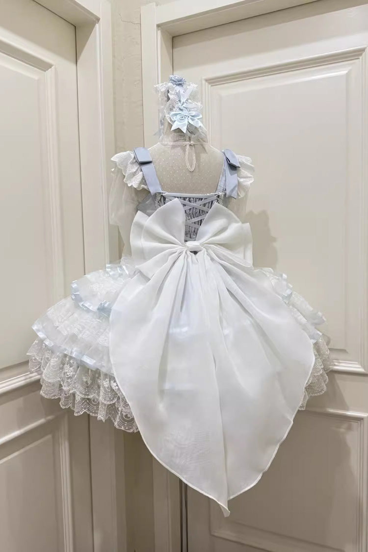 Blue Rose Feather Waltz Sleeveless Triple-Layered Ruffle Bowknot Lace Sweet Ballet Lolita Jsk Dress