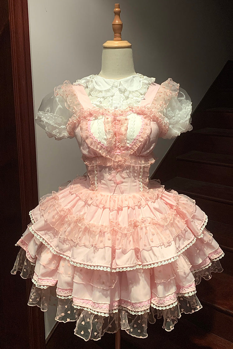 Pink Pray for Dopamine Multi-layer Ruffle Lace Sweet Lolita Jsk Dress
