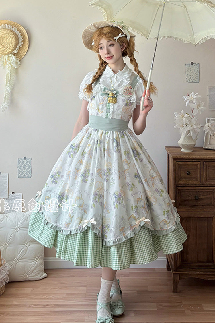 Blueberry Early Summer Sleeveless Print Ruffle Bowknot Sweet Lolita Jsk Dress 2 Colors