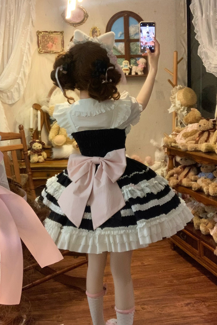 Black Meowling Sweet Maid Sleeveless Multi-Layered Ruffle Bowknot Lace Sweet Princess Lolita Jsk Dress