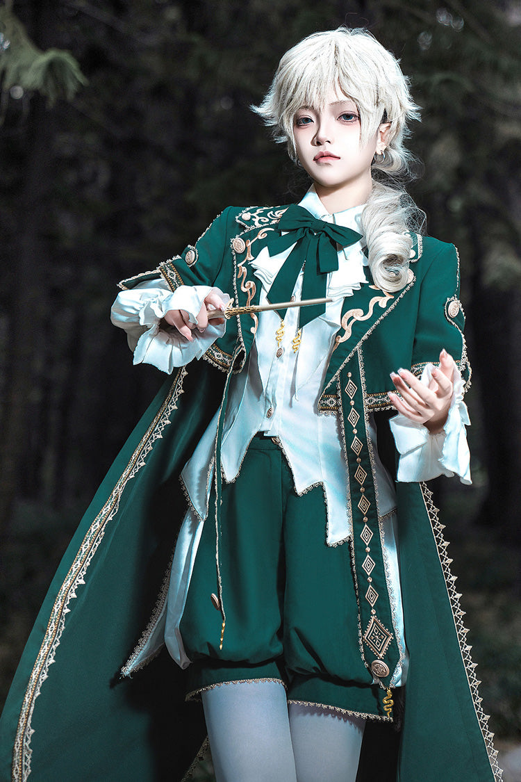Green Theocratic Messenger Embroidery Classic Military Gorgeous Handsome Ouji Lolita Coat Blouse Shorts Set