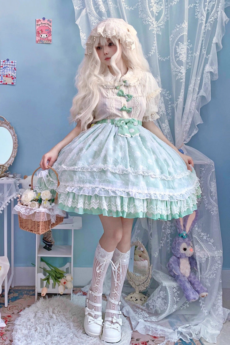 Wave Candy Triple-Layered Print Ruffle Bowknot Sweet Lolita Skirt 3 Colors