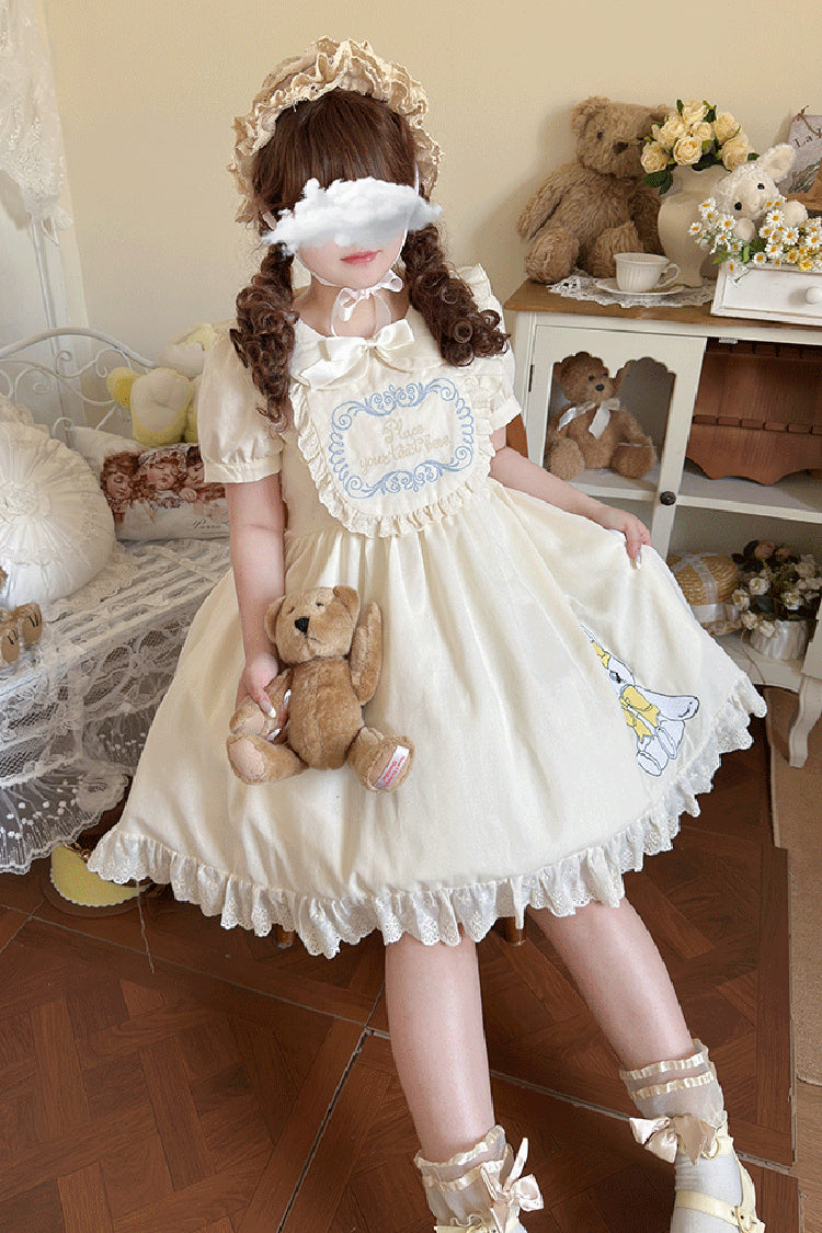 Apricot Sweet Dream Bunny Doll Collar Short Sleeves Ruffle Embroidery Bowknot Sweet Plus Size Lolita Dress