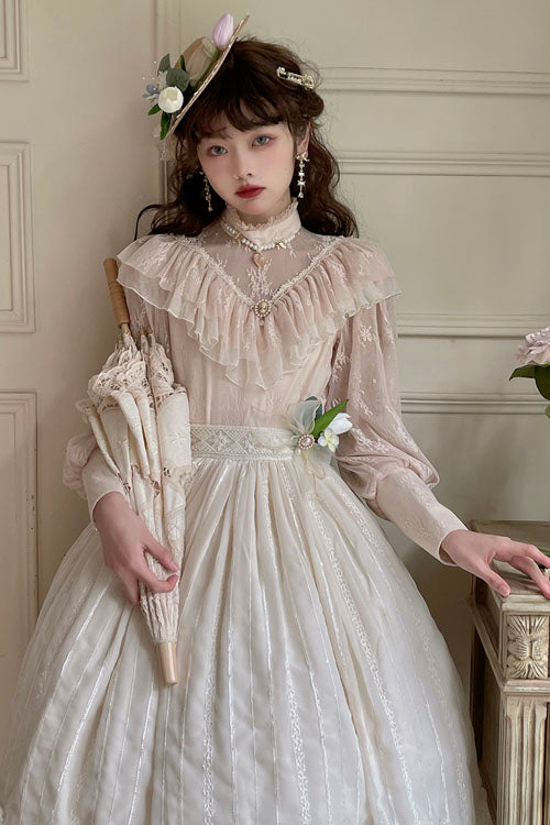 Ivory Elegant Vintage Tulip Multi-Layer Ruffled Classic Lolita Skirt Dress