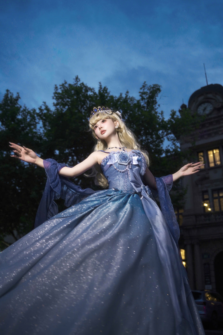 Blue Capture The Stars Hanayome Bowknot Shiny Sweet Princess Lolita Jsk Dress