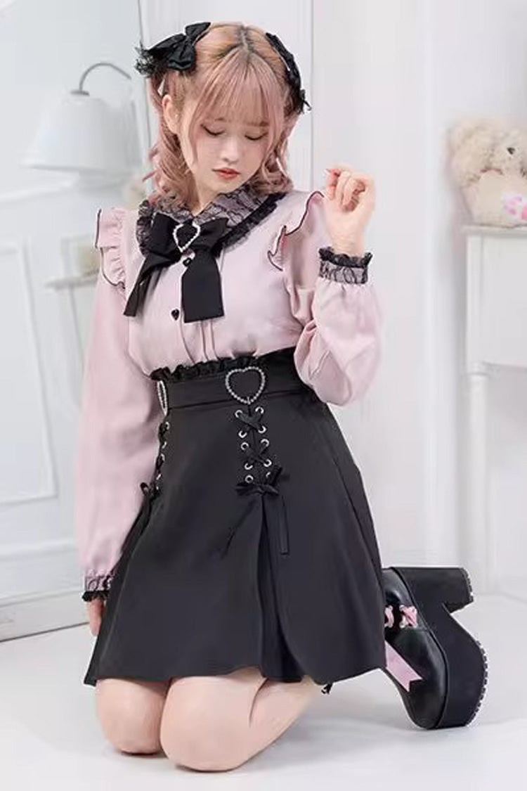 Heart Shape Decoration Bowknot Sweet Jirai Kei Skirt 2 Colors