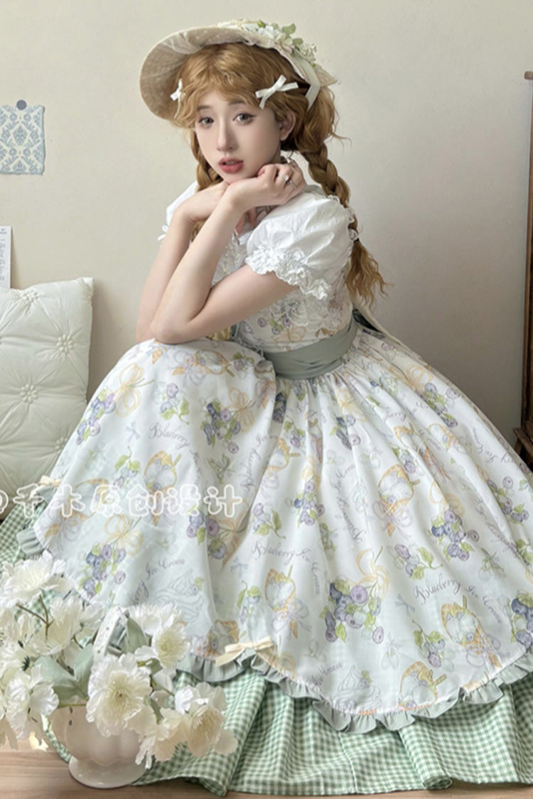 Blueberry Early Summer Sleeveless Print Ruffle Bowknot Sweet Lolita Jsk Dress 2 Colors