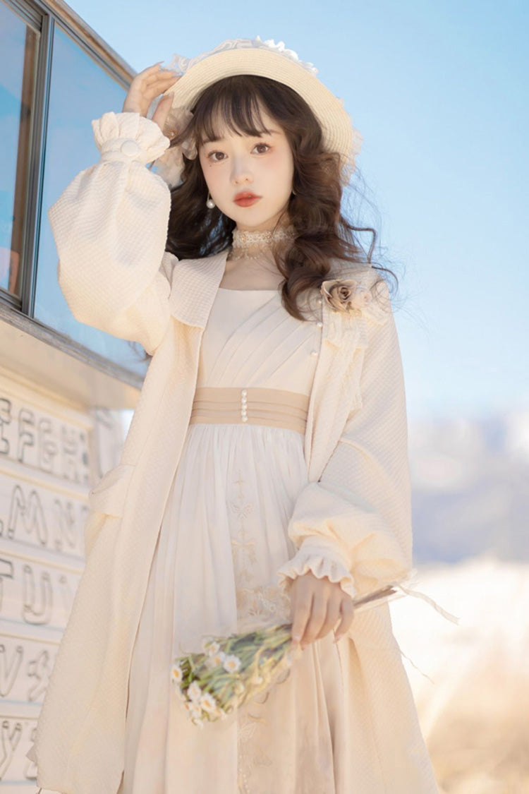 White Chinese Style Bronzing Flower Embroidery Sweet Lolita Jsk Dress