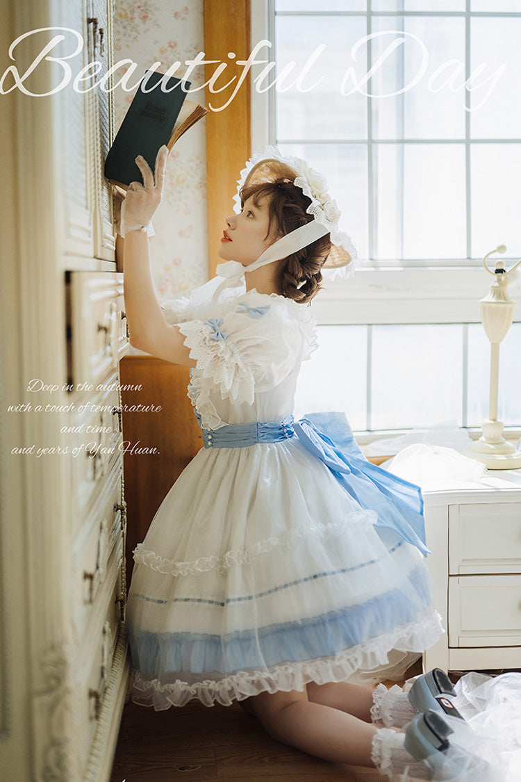 Moonlight Sonata Short Sleeves Ruffle Bowknot Lace Sweet Lolita Dress 4 Colors