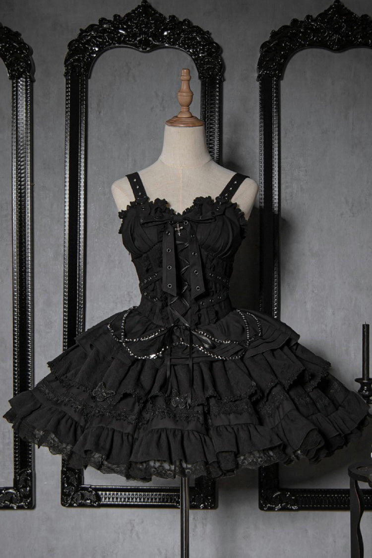 Covenant Cross Sleeveless Triple-Layered Ruffle Bowknot Lace-Up Gothic Lolita Jsk Dress 6 Colors