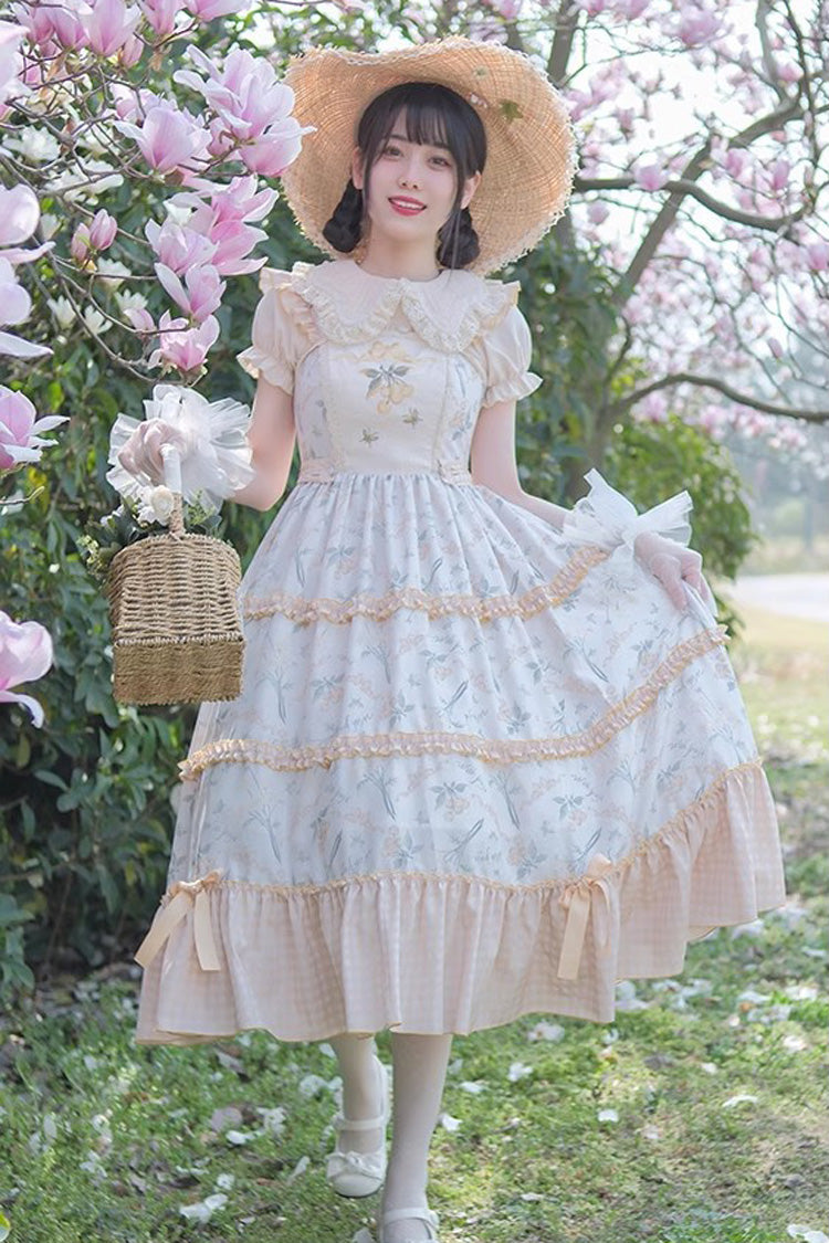Multi-Color Cherry Butterfly Printed Embroidered Ruffle Sweet Lolita JSK Dress