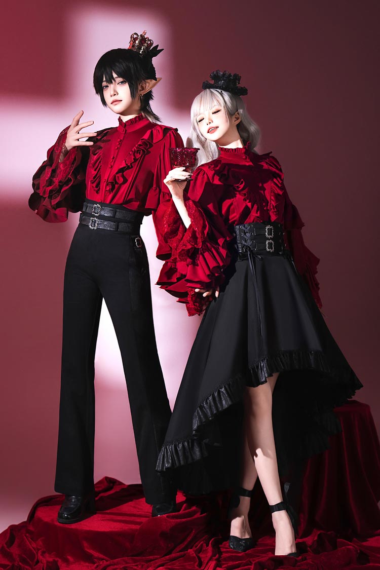Black Day and Night Song Long Sleeves Ruffle Ouji Gothic Lolita Skirt Blouse