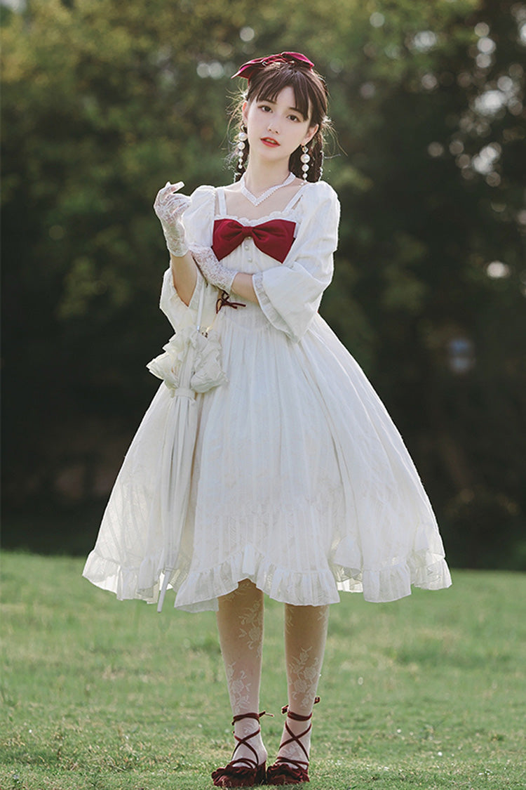 White Roman Covenant Boat Neck Long Sleeves Ruffle Classic Lolita Dress