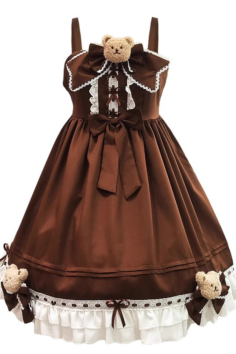 Brown Mousse Bear Sleeveless Ruffle Bowknot Sweet Vintage Princess Lolita Jsk Dress