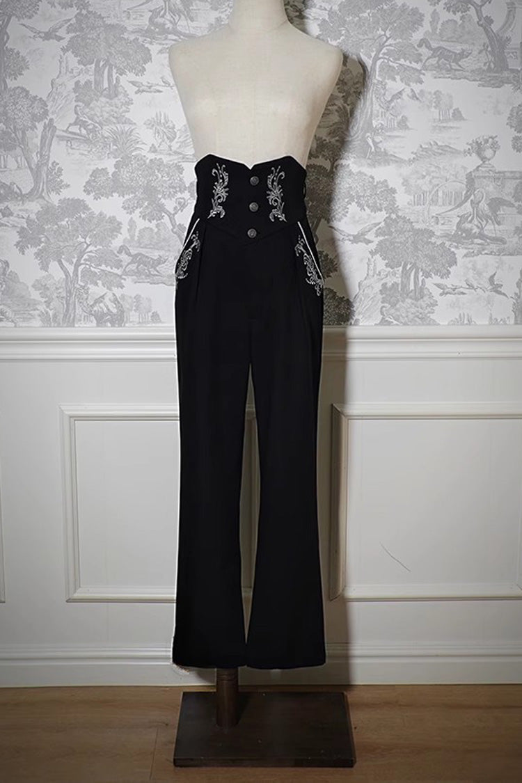 Pirate Series Navigation Treasure Hunting Guide High Waisted Embroidery Ouji Handsome Lolita Long Pants 2 Colors