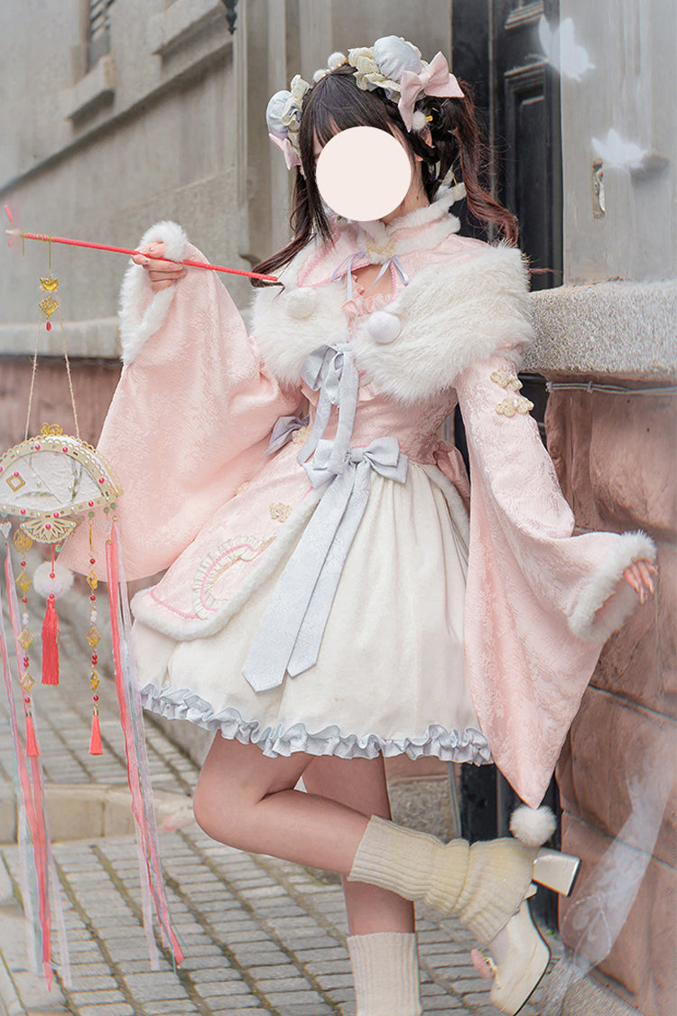 Pink Long Sleeves Ruffle Bowknot Sweet Chinese Style Lolita Dress