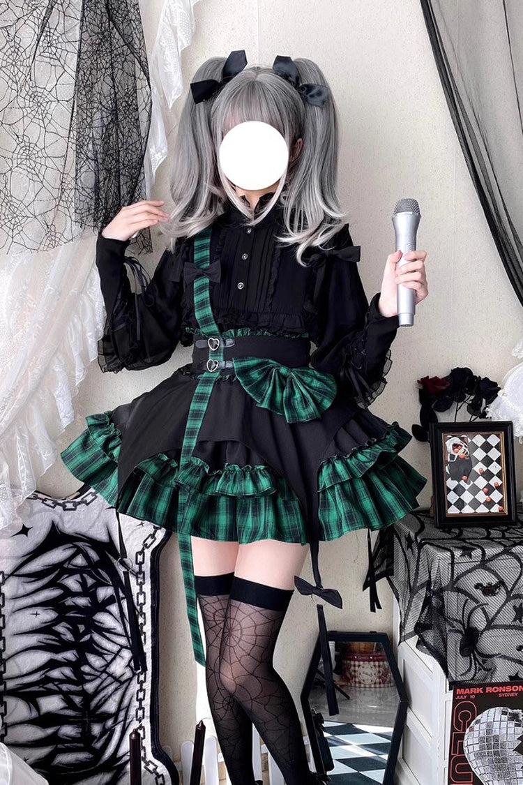 Electronic Kitten Dark Girl Multi-layer Plaid Print Ruffle Bowknot Gothic Lolita Skirt 3 Colors