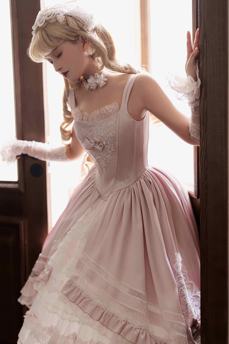 Pink Promise of the Rose Multi-Layered Ruffled Hanayome Open-Front Bow Sweet Gorgeous Lolita Jsk Dress Set