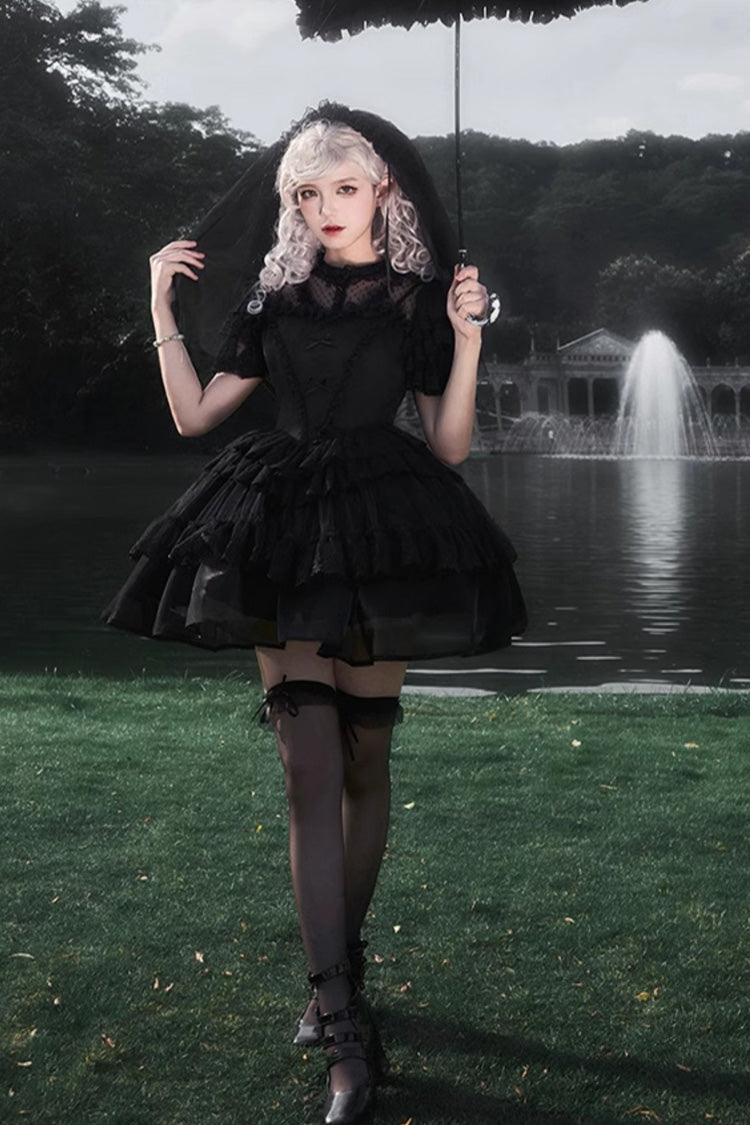 Black Twin Ivory Towers Ruffle Gothic Lolita Drawstring Jsk