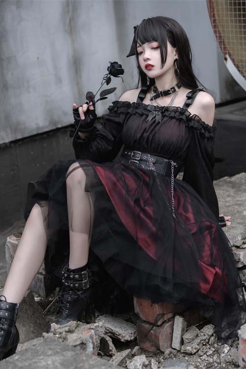 Twelve O'Clock Star Irregular Hem Gothic Lolita OP Dress