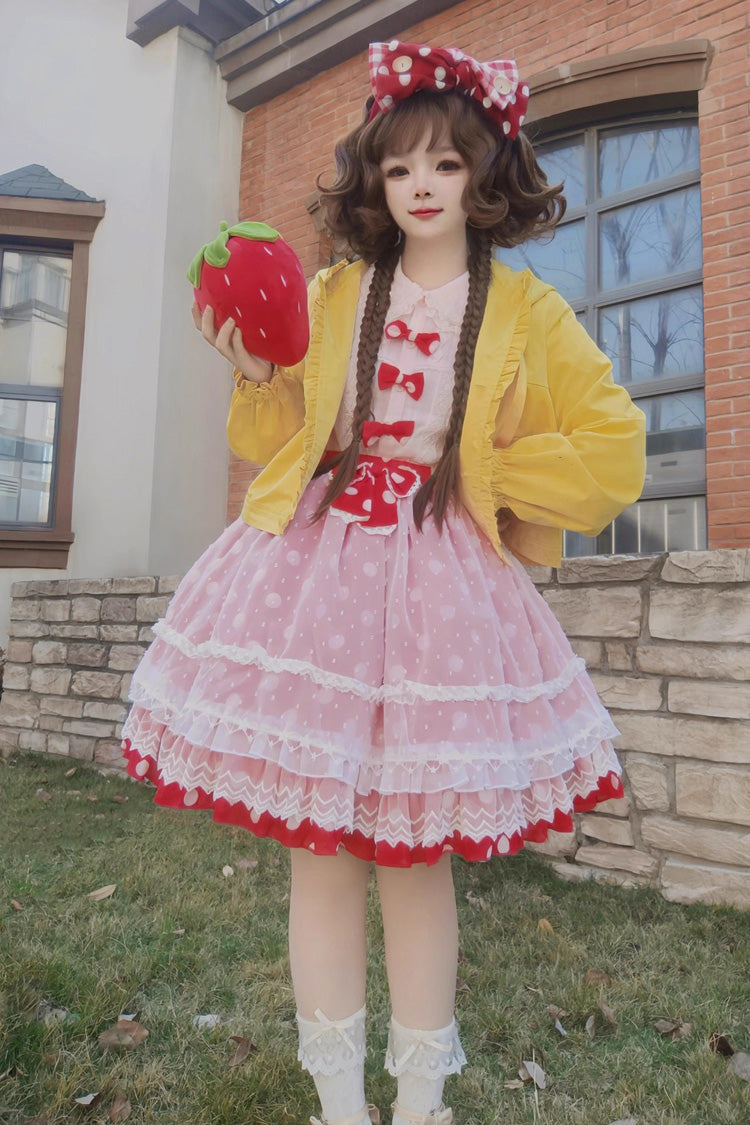 Wave Candy Triple-Layered Print Ruffle Bowknot Sweet Lolita Skirt 3 Colors