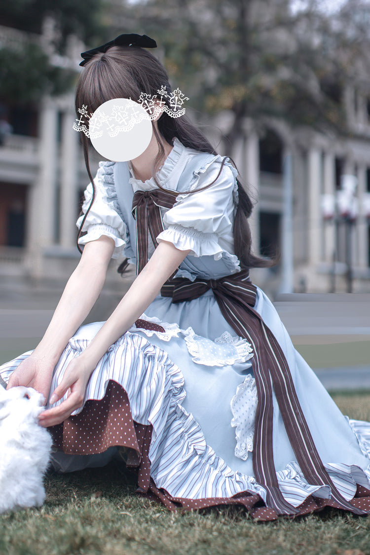 Blue Magic Vocal Club Sleeveless Print Ruffle Bowknot Sweet Alice College Style Elegant Lolita Jumper Dress