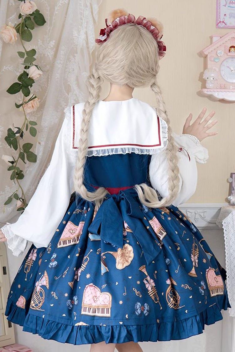 Bear Band Long Sleeves Print Ruffle Bowknot Lace Sweet Elegant Princess Lolita Dress 3 Colors