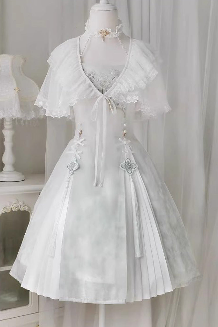 White Summer Dream Lotus Sleeveless Chinese Style Sweet Qi Lolita Jsk Dress