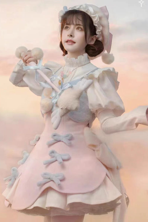 Stand Up Collar Long Sleeves High Waisted Thickened With Vest Sweet Lolita OP Dress 4 Colors