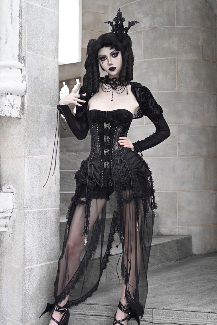 Black Hell Alice Hollow Lace-Up Fishbone Gothic Lolita Dress Corset