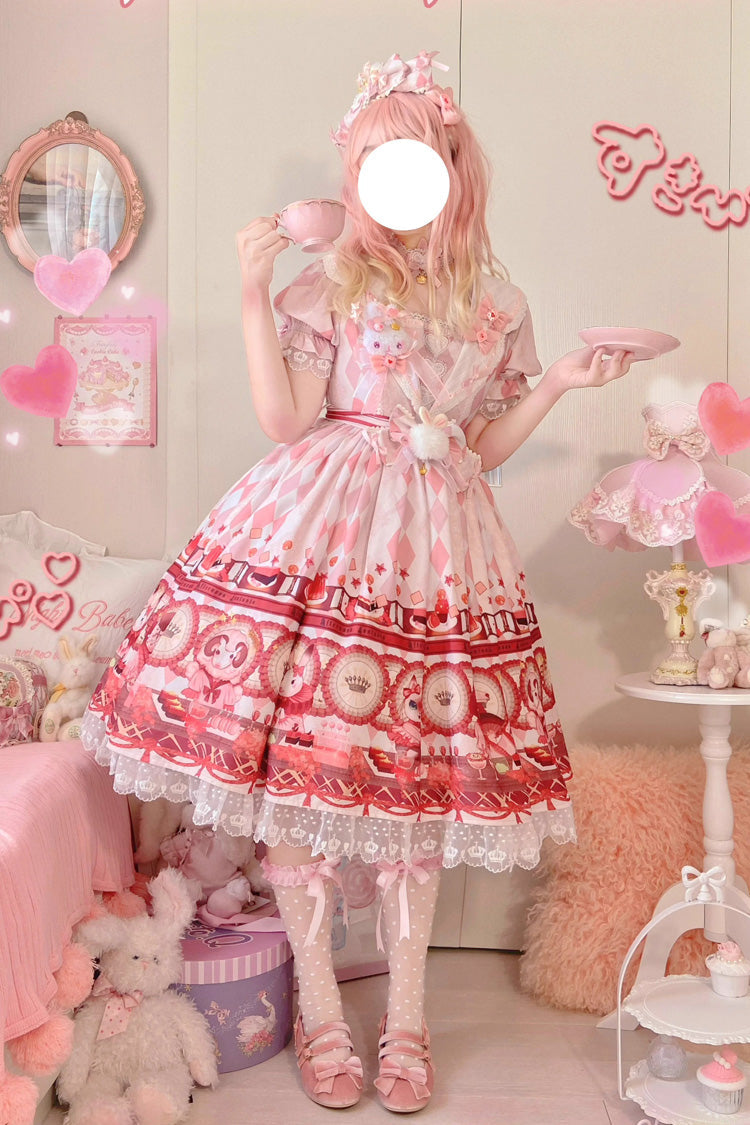 White Afternoon Fantasia Print Ruffle Bowknot Sweet Lolita Jsk Dress