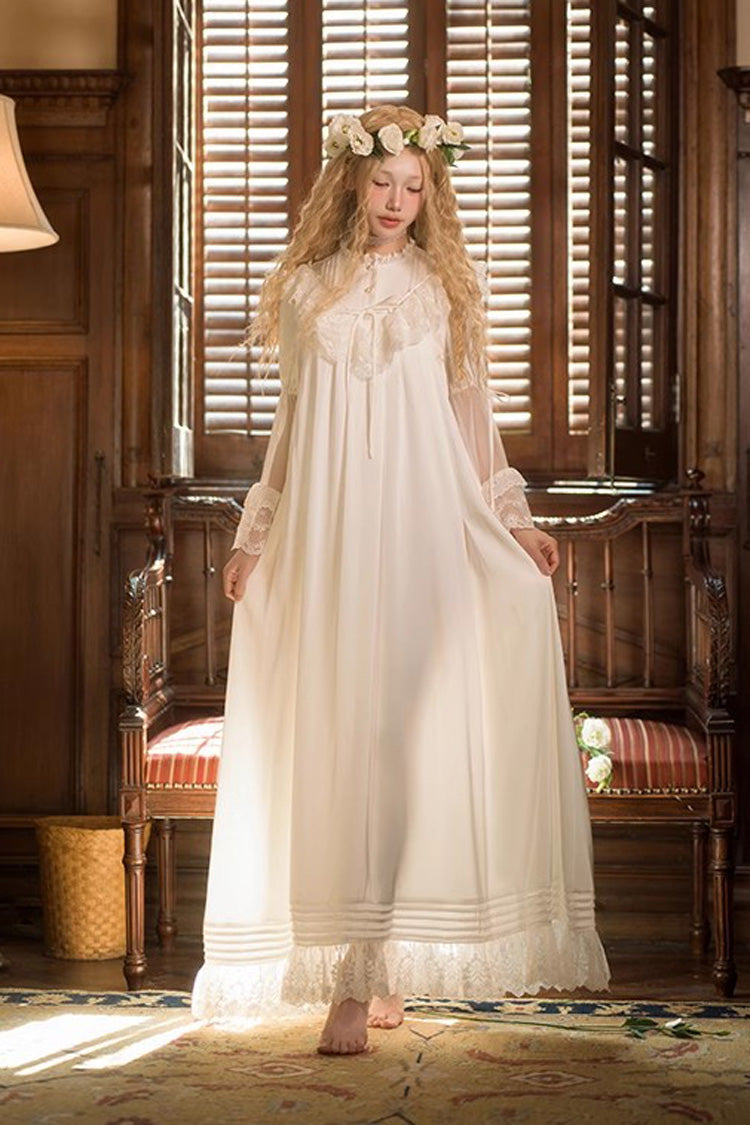 White Long Trumpet Sleeves Ruffle Lace Sweet Elegant Princess Lolita Dress