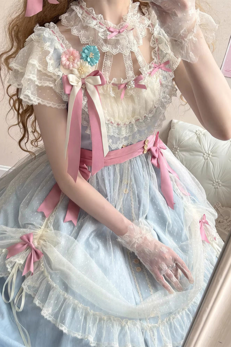 Blue Sakura's Spring Resonance Sleeveless Ruffled Bow Sweet Lolita Jsk Dress (Long Version)
