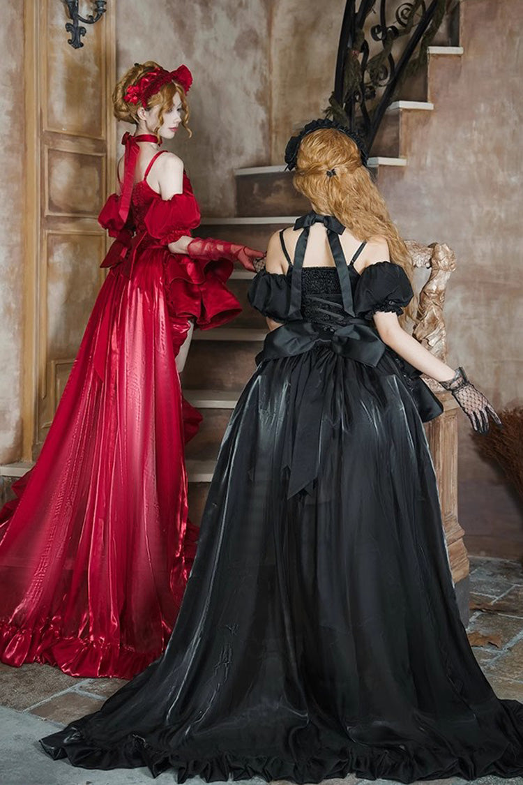 Black Duet Sleeveless Double-Layered Ruffle Bowknot Gothic Elegant Gorgeous Lolita Jsk Dress