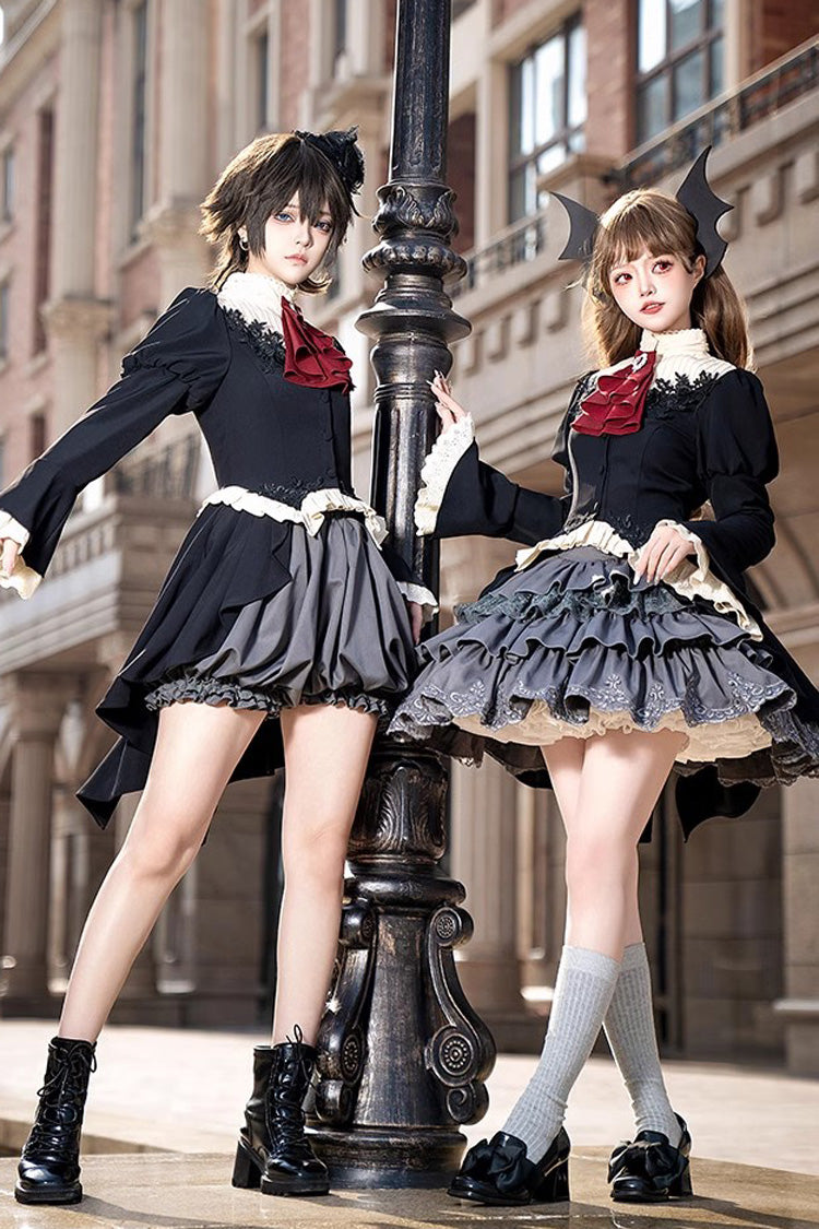 Black Eternal Night Feast Long Sleeves Gothic Prince Handsome Ouji Lolita Tailcoat Top and Shorts Set