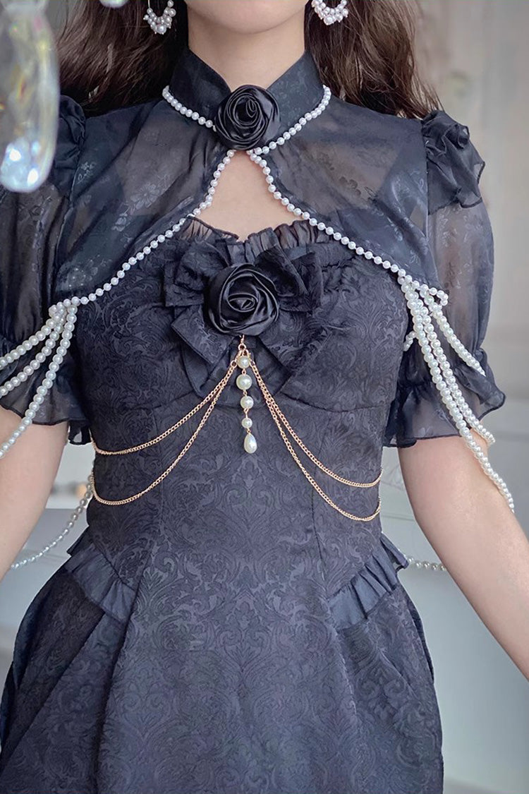 Black Camellia 1.0 Sleeveless Jacquard Ruffle Lace Gothic Chinese Style Lolita Jsk Fishtail Dress