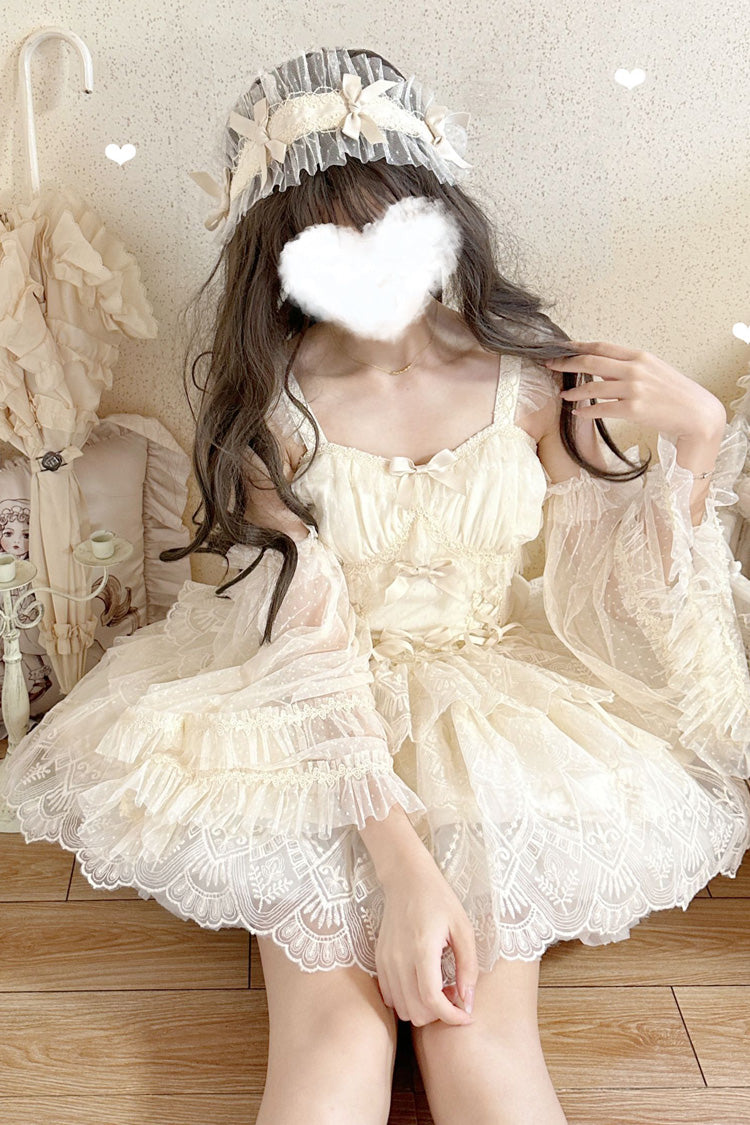 Ivory Tidal Triple-Layered Ruffle Bowknot Sweet Lolita Skirt 2 Versions