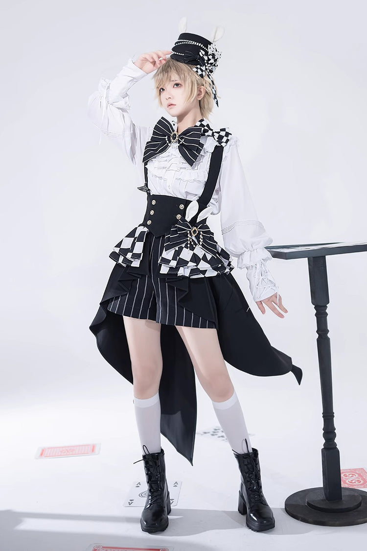 Black/White Rabbit Theater Checkerboard Print Ouji Lolita Girdle