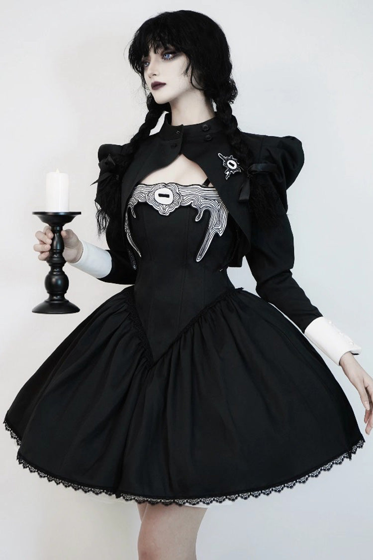 Black Demon's Eye Sleeveless Ruffled Bow Gothic Lolita Dress Short Version