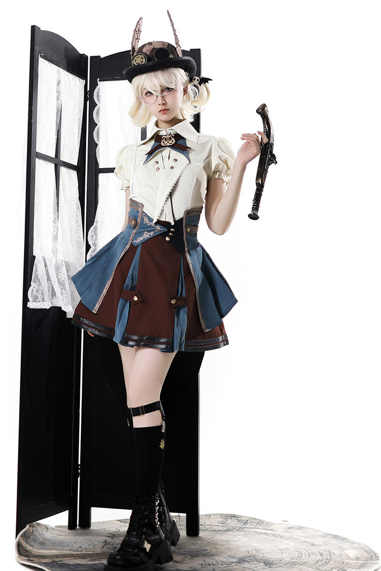 Fairy Town Train Conductor British Academy Short Sleeves Embroidery Punk Handsome Lolita Skirt Set