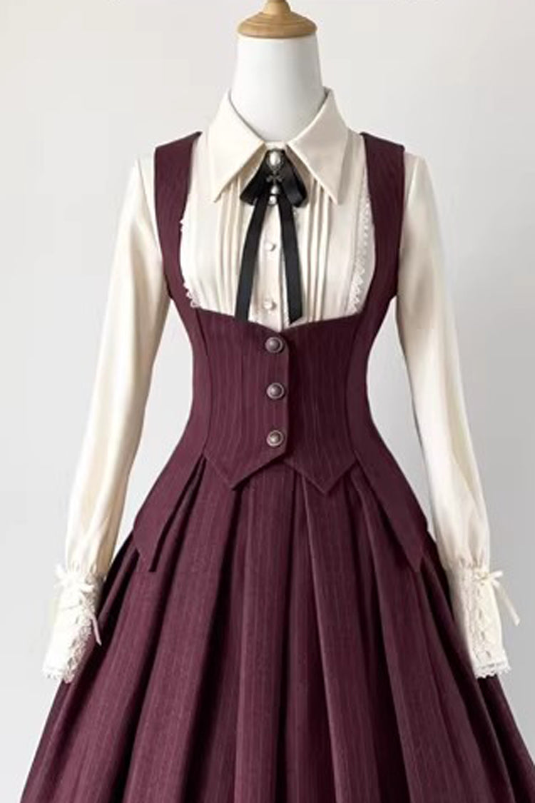 Red Griffin's Pact Striped Printed Ruffled Gothic Lolita Skirt Vest Set