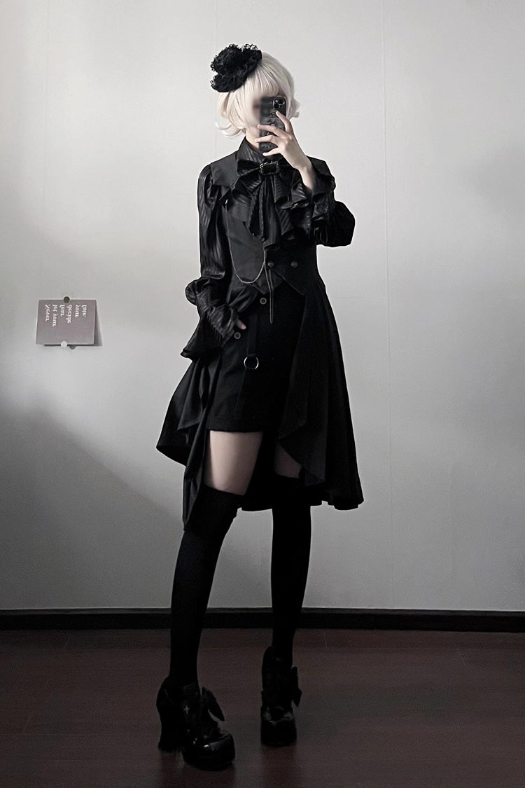 Black Moonstone Sleeveless Ruffle Ouji Gothic Prince Lolita Long Vest