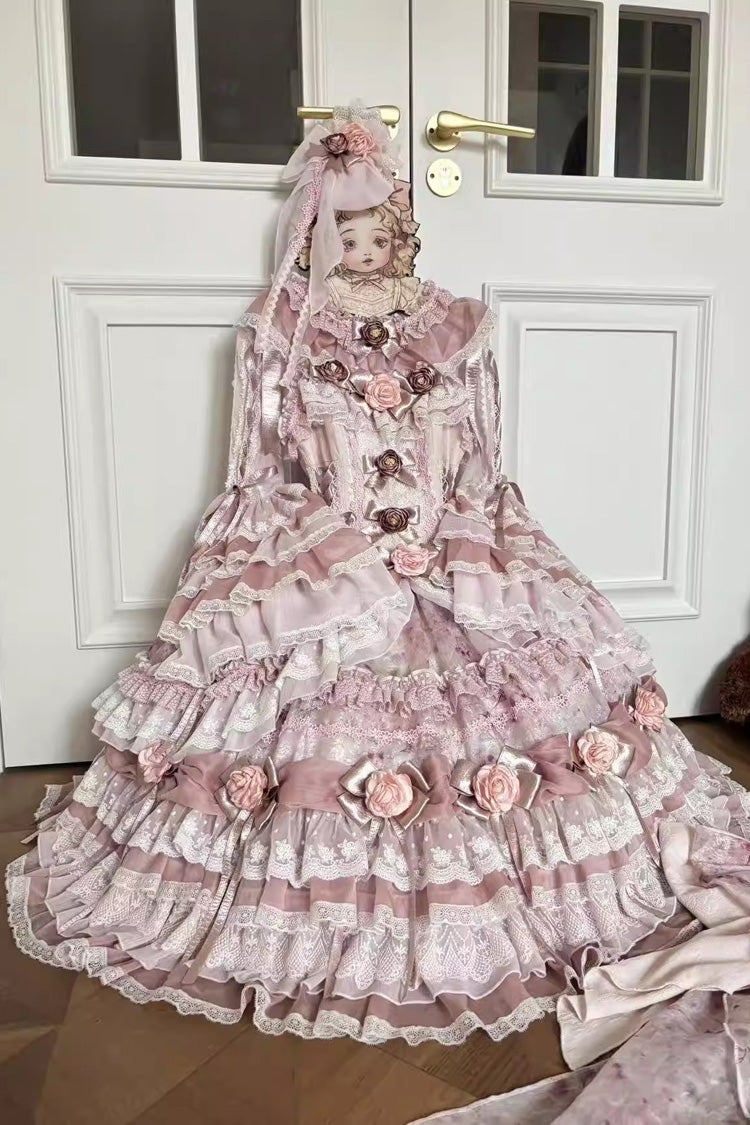 Pink Rose Manor Multi-Layered Ruffled Bow Lace Sweet Gorgeous Lolita Jsk Dress