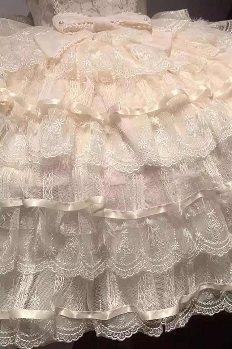 Apricot Ballad of Feathers Sleeveless Multi-Layered Ruffle Hanayome Bowknot Sweet Lolita Jsk Dress