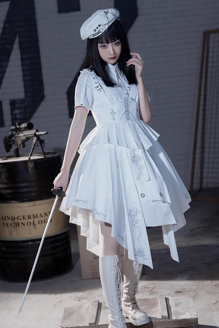 White Travelling Thorns Short Sleeves Print Gothic Elegant Lolita Dress