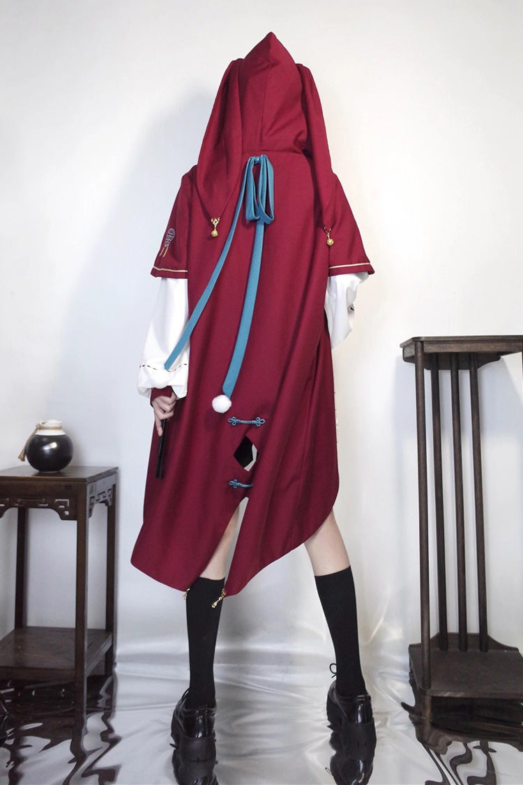 Red/White/Black Stand Collar Long Sleeves Rabbit Ears Hooded Sweet Chinese Style Prince Ouji Lolita Robe Blouse Shorts Set