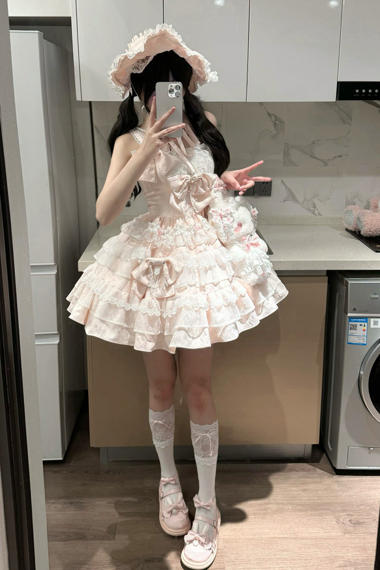 Pink Sweetheart Doll Multi-Layered Ruffle Bowknot Lace Sweet Princess Gorgeous Lolita Jsk Dress