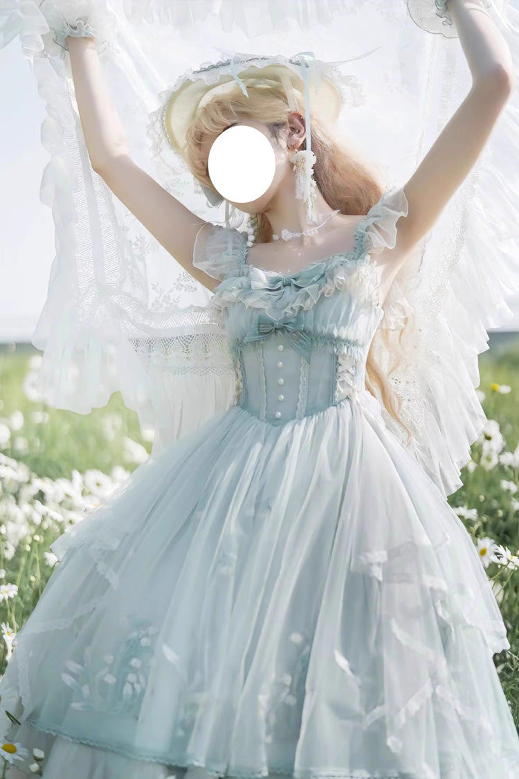Light Green Love Is Coming Multi-layer Ruffle Embroidery Bowknot Sweet Princess Lolita Jsk Dress