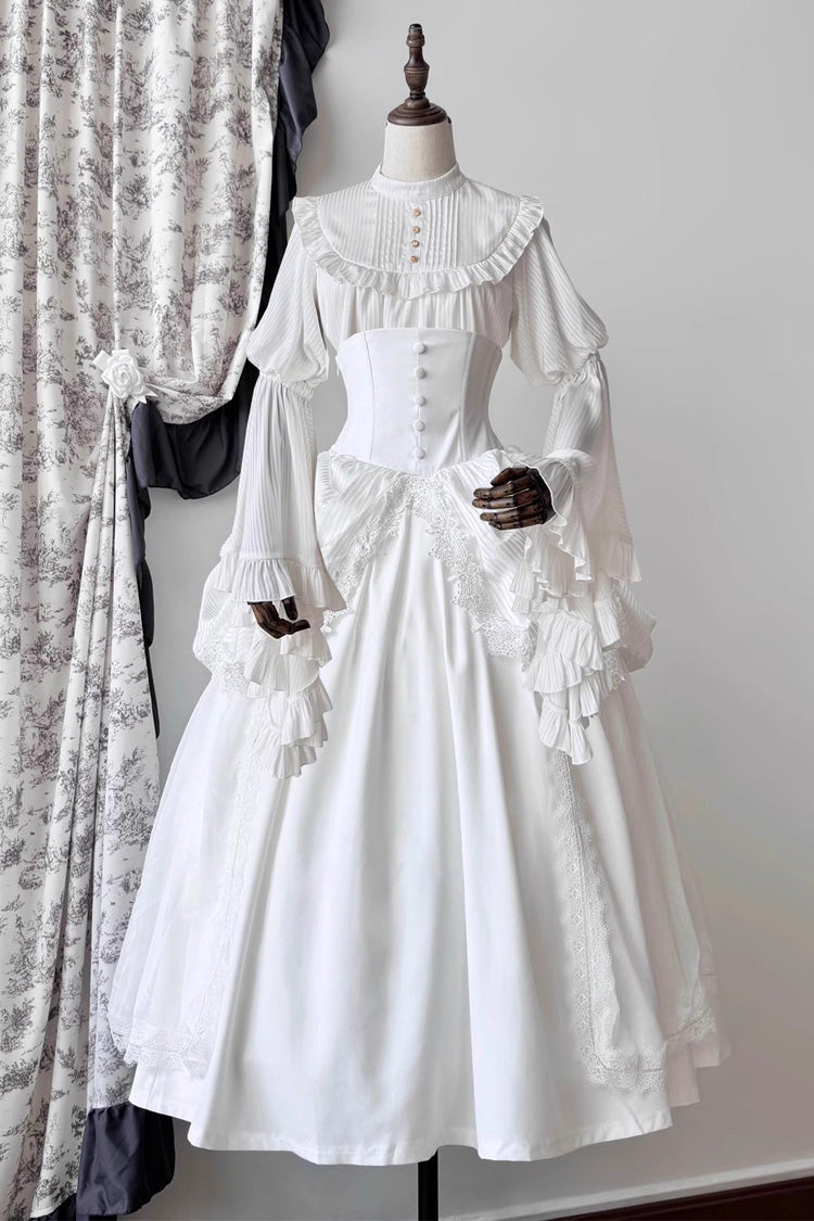 White Sleepwalking Long Hime Sleeves Stitching Lace Plus Size Gothic Elegant Lolita Skirt Set