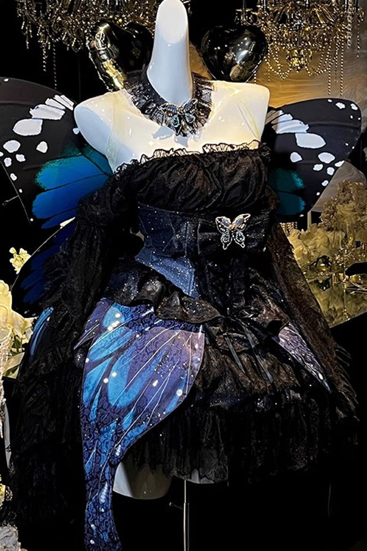 Black Sparkling Butterfly Print Bowknot Sweet Lolita Skirt